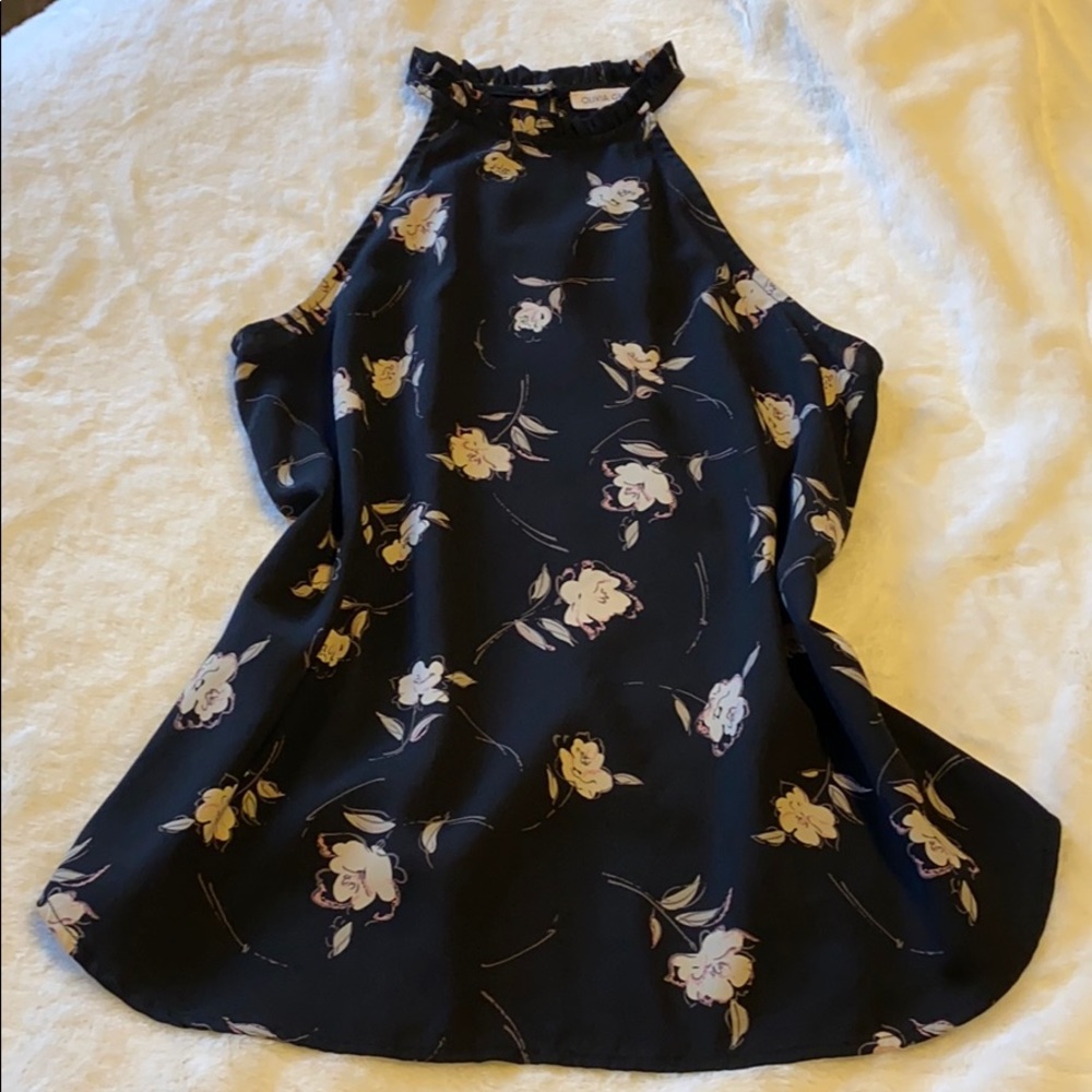 Black floral top with hugging neckline